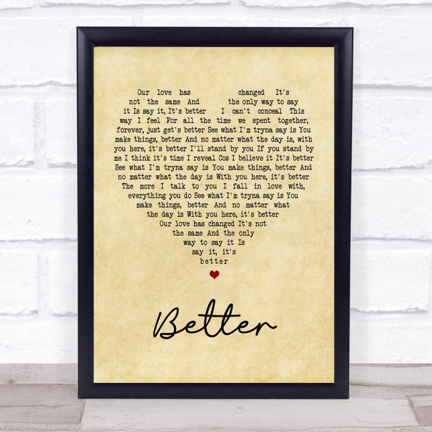 Tom Baxter Better Vintage Heart Song Lyric Print