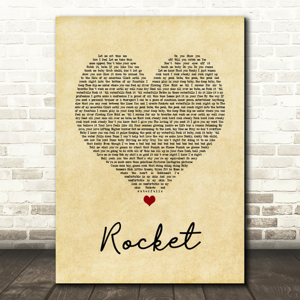 Beyoncé Rocket Vintage Heart Song Lyric Print