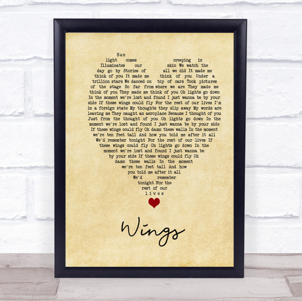 Birdy Wings Vintage Heart Song Lyric Print