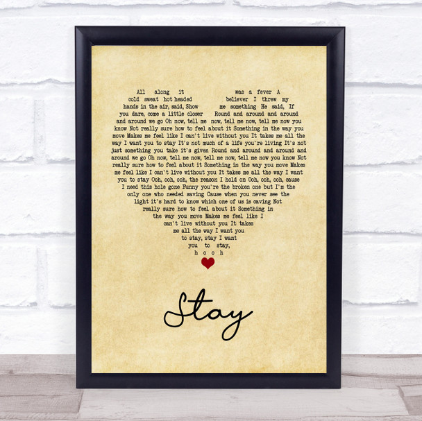 Rihanna ft. Mikky Ekko Stay Vintage Heart Song Lyric Print