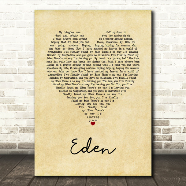 The Script Eden Vintage Heart Song Lyric Print