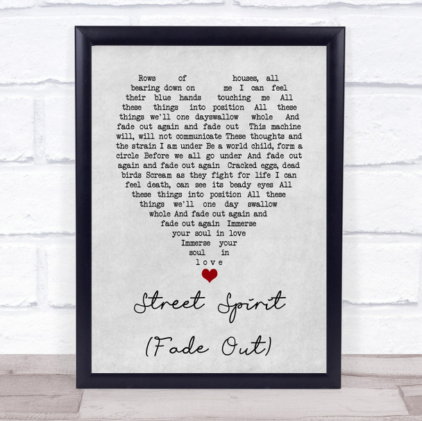 Street Spirit (Fade Out) Radiohead Grey Heart Song Lyric Quote Print