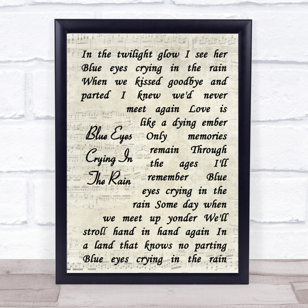 Willie Nelson Blue Eyes Crying In The Rain Vintage Script Song Lyric Print