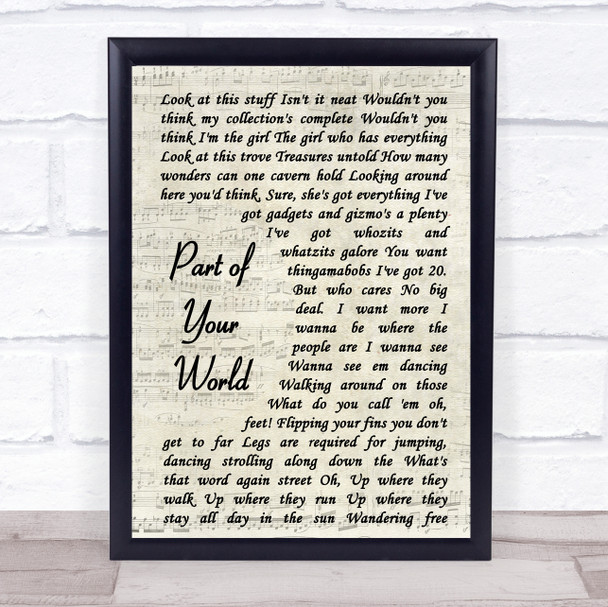 The Little Mermaid Part of Your World Vintage Script Song Lyric Print