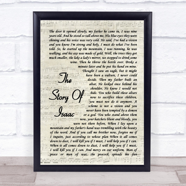 Leonard Cohen The Story Of Isaac Vintage Script Song Lyric Print