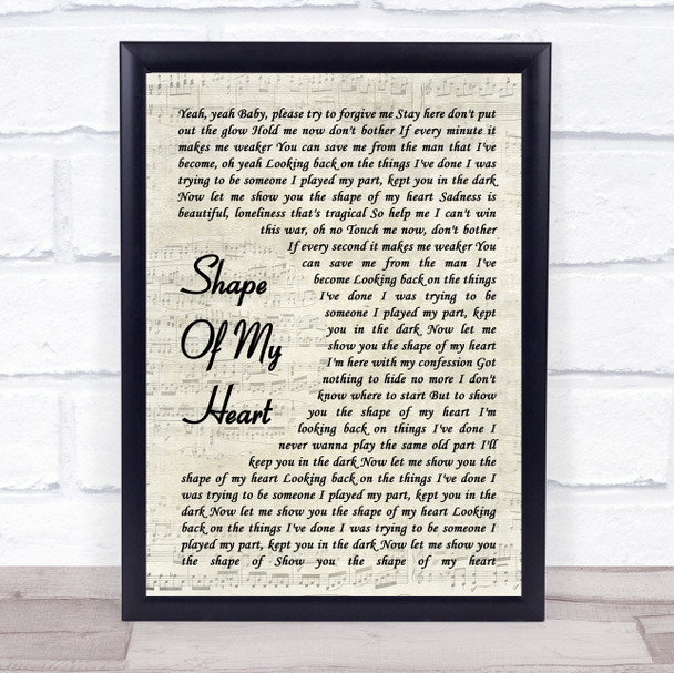 Backstreet Boys Shape Of My Heart Vintage Script Song Lyric Print