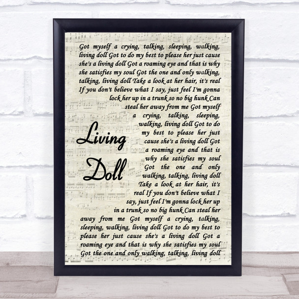Cliff Richard and The Drifters Living Doll Vintage Script Song Lyric Print