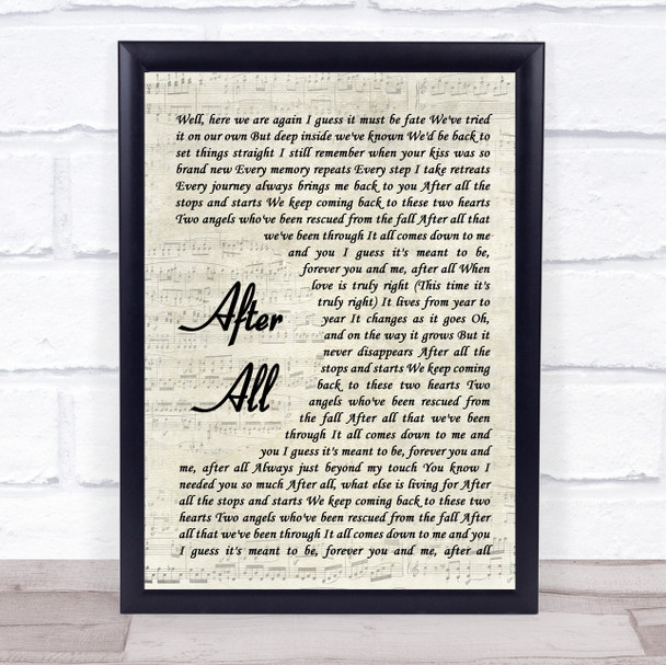 Peter Cetera and Cher After All Vintage Script Song Lyric Print