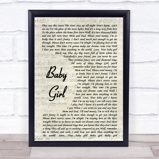 Sugarland Baby Girl Vintage Script Song Lyric Print