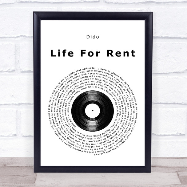 Dido Life For Rent Vinyl Record Song Lyric Print