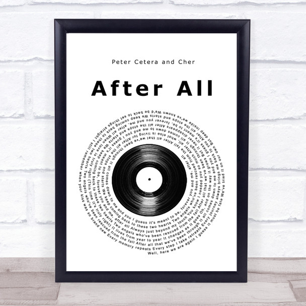 Peter Cetera and Cher After All Vinyl Record Song Lyric Print