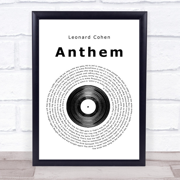 Leonard Cohen Anthem Vinyl Record Song Lyric Print