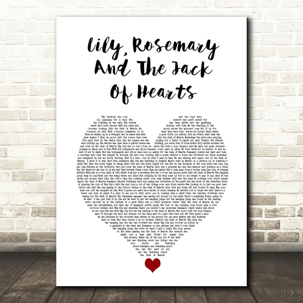 Bob Dylan Lily, Rosemary And The Jack Of Hearts White Heart Song Lyric Print
