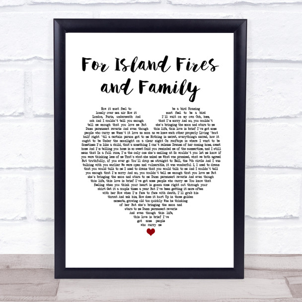 Dermot Kennedy For Island Fires and Family White Heart Song Lyric Print