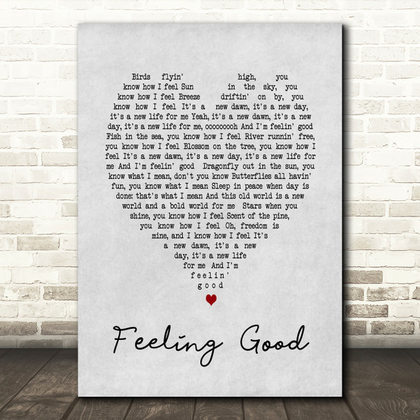 Feeling Good Nina Simone Grey Heart Song Lyric Quote Print