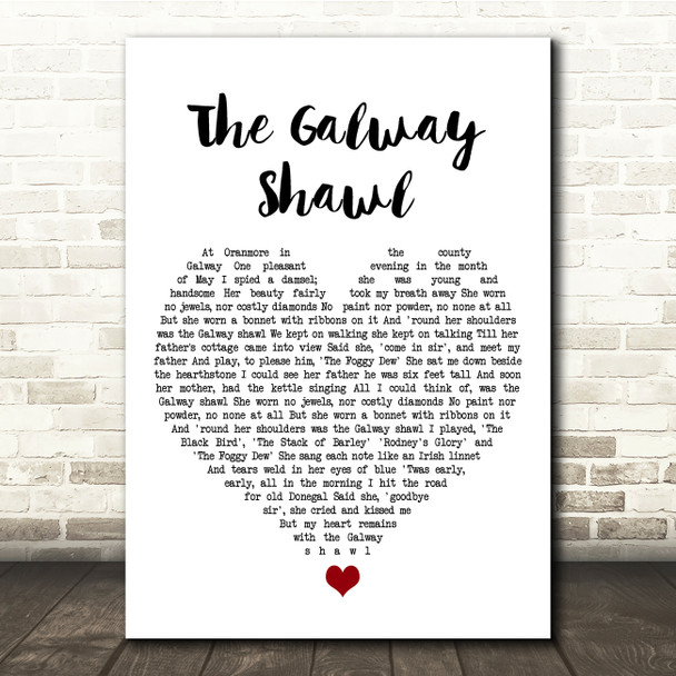 The Dubliners The Galway Shawl White Heart Song Lyric Print
