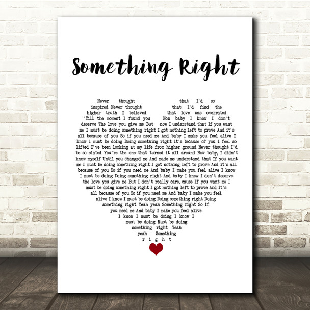 Westlife Something Right White Heart Song Lyric Print