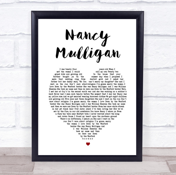 Ed Sheeran Nancy Mulligan White Heart Song Lyric Print