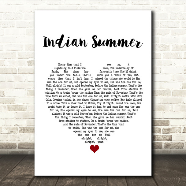 Stereophonics Indian Summer White Heart Song Lyric Print