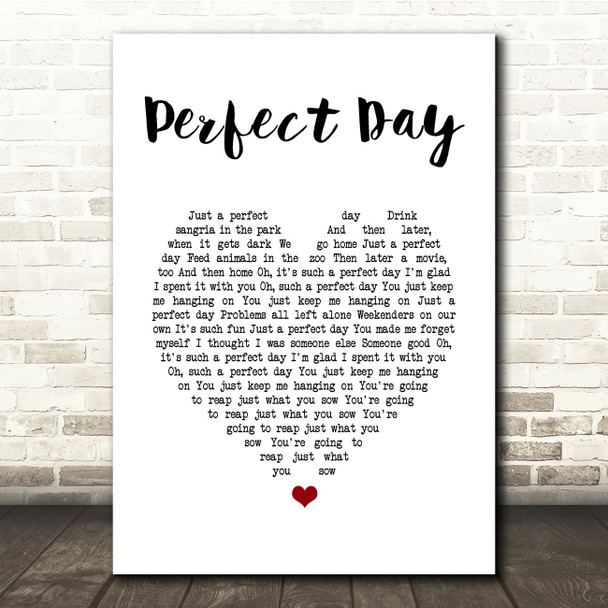 Lou Reed Perfect Day White Heart Song Lyric Print