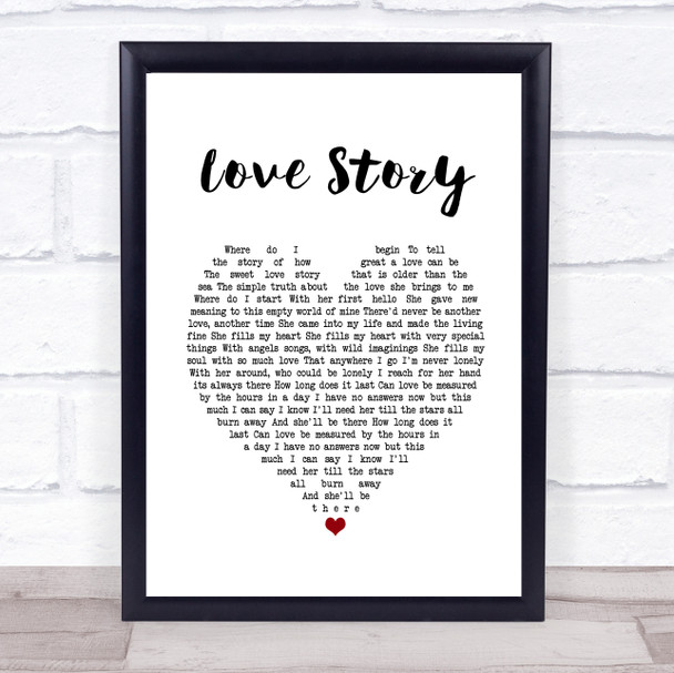 Johnny Mathis Love Story White Heart Song Lyric Print