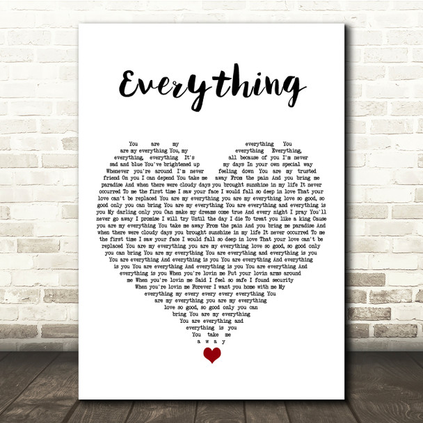 Mary J Blige Everything White Heart Song Lyric Print
