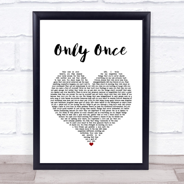 Bob Marley Only Once White Heart Song Lyric Print