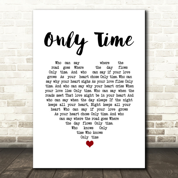 Enya Only Time White Heart Song Lyric Print