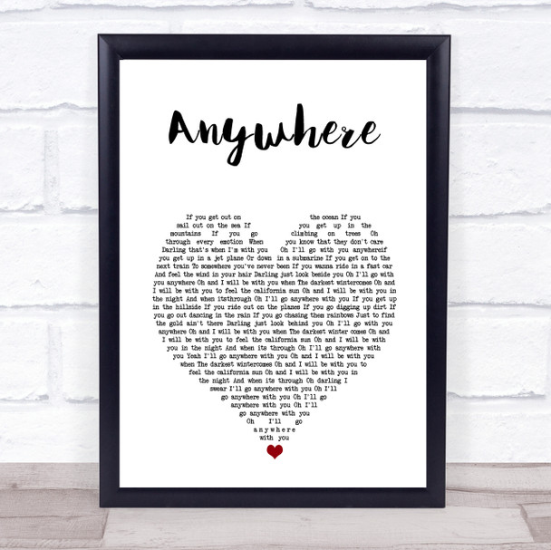 Passenger Anywhere White Heart Song Lyric Print