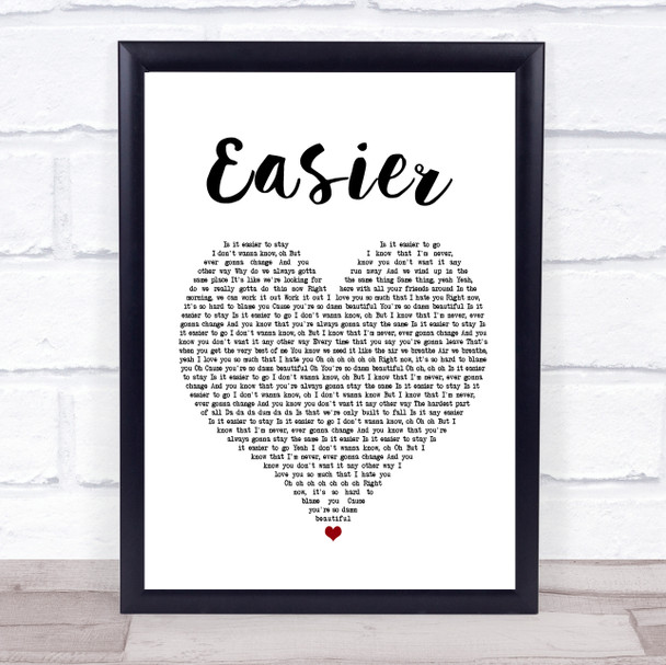 5 Seconds Of Summer Easier White Heart Song Lyric Print