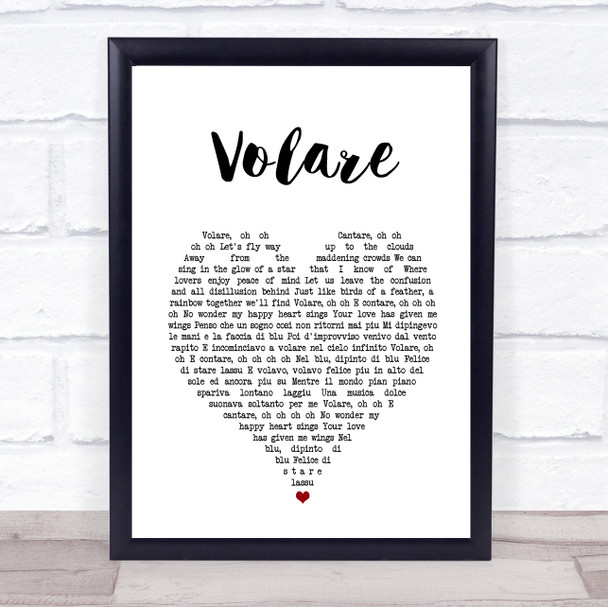 Dean Martin Volare White Heart Song Lyric Print