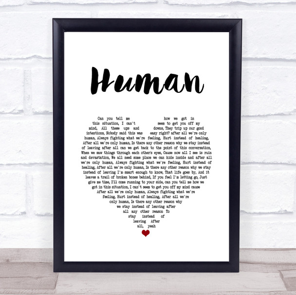 Jon McLaughlin Human White Heart Song Lyric Print