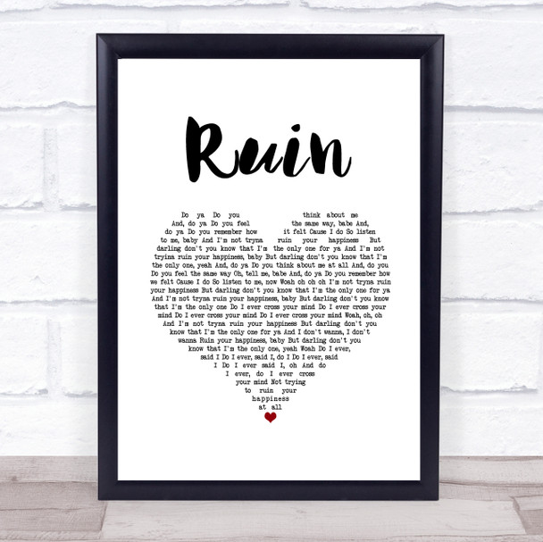 Shawn Mendes Ruin White Heart Song Lyric Print