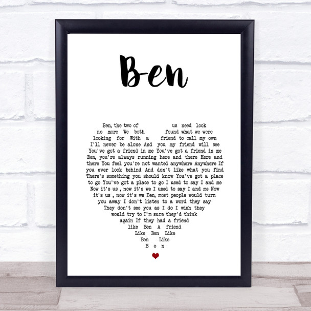 Michael Jackson Ben White Heart Song Lyric Print