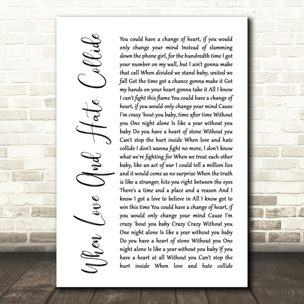 Def Leppard When Love And Hate Collide White Script Song Lyric Print