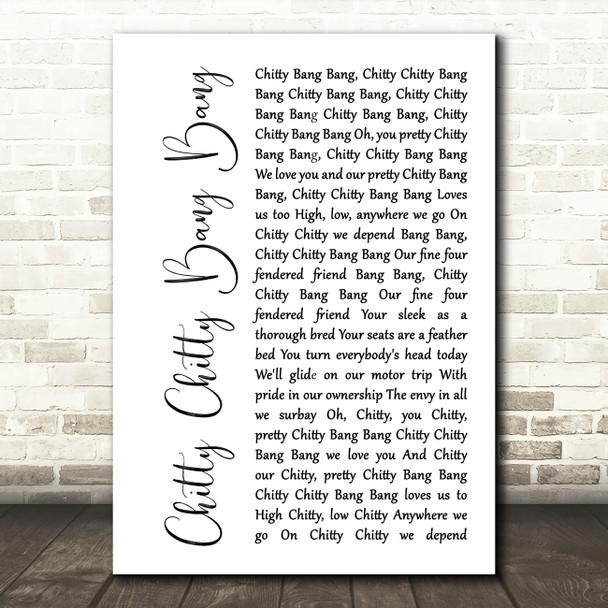 Dick Van Dyke Chitty Chitty Bang Bang White Script Song Lyric Print