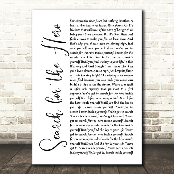 M People Search for the Hero White Script Song Lyric Print