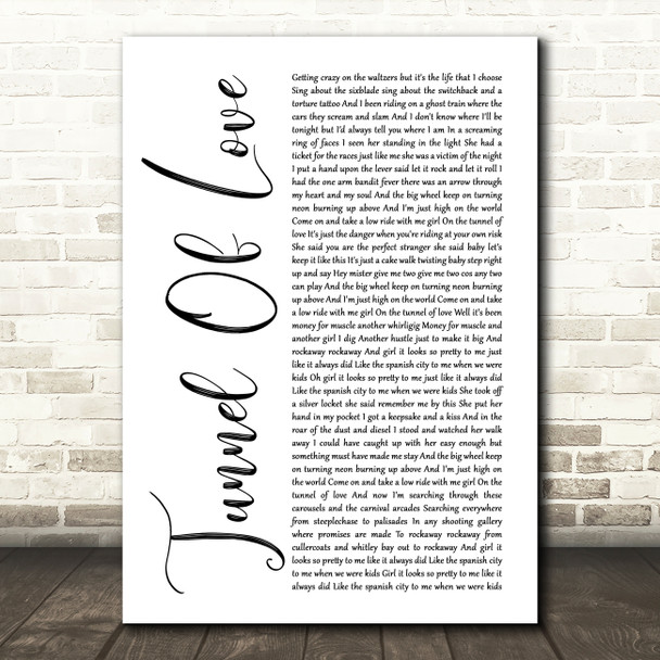 Dire Straits Tunnel of Love White Script Song Lyric Print