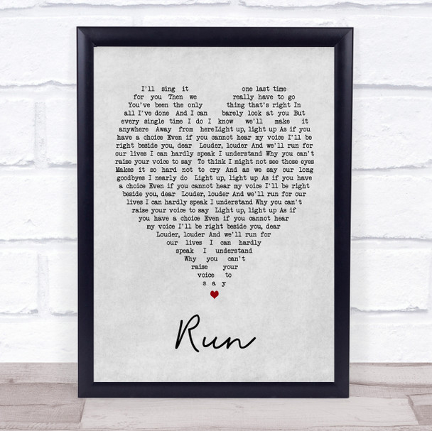 Run Leona Lewis Grey Heart Song Lyric Quote Print