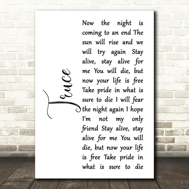 twenty one pilots Truce White Script Song Lyric Print