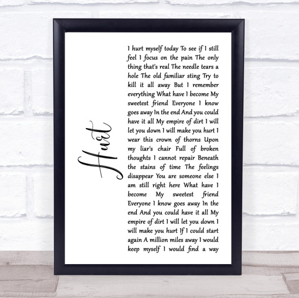 Johnny Cash Hurt White Script Song Lyric Print