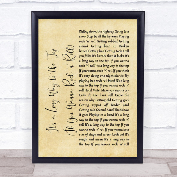 ACDC It's a Long Way to the Top If You Wanna Rock 'n' Roll Rustic Script Lyric Print