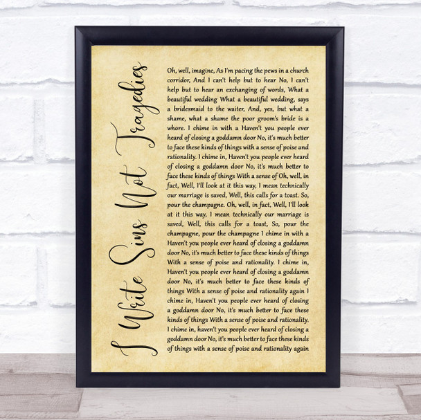 Panic! At The Disco I Write Sins Not Tragedies Rustic Script Song Lyric Print