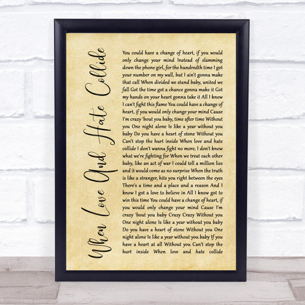 Def Leppard When Love And Hate Collide Rustic Script Song Lyric Print