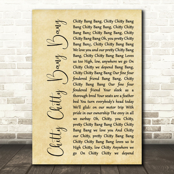 Dick Van Dyke Chitty Chitty Bang Bang Rustic Script Song Lyric Print