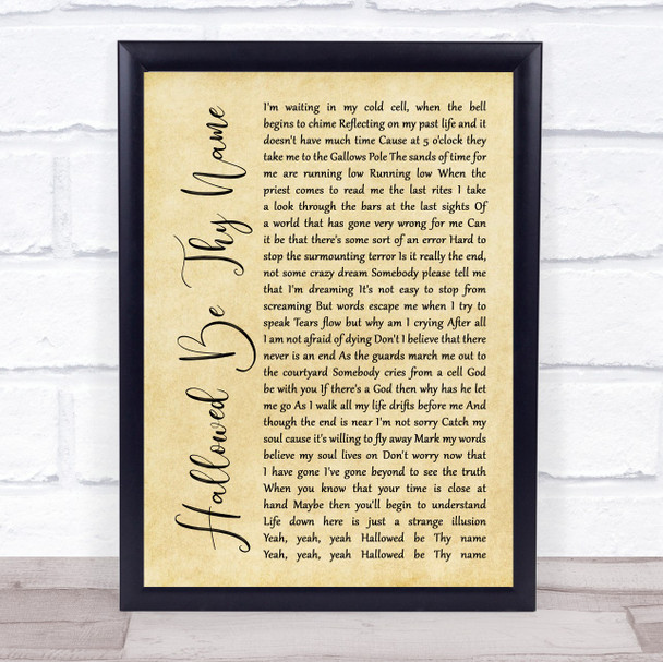 Iron Maiden Hallowed Be Thy Name Rustic Script Song Lyric Print