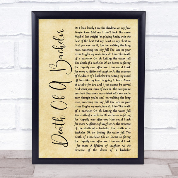 Panic! At The Disco Death Of A Bachelor Rustic Script Song Lyric Print