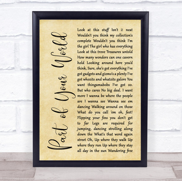 The Little Mermaid Part of Your World Rustic Script Song Lyric Print