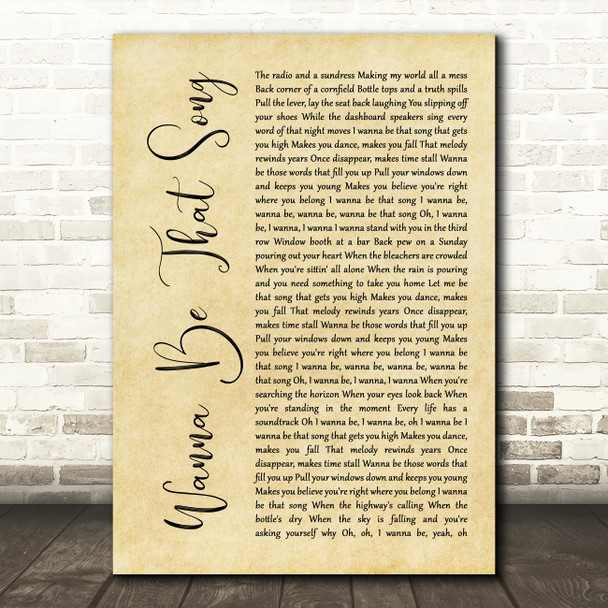 Brett Eldredge Wanna Be That Song Rustic Script Song Lyric Print