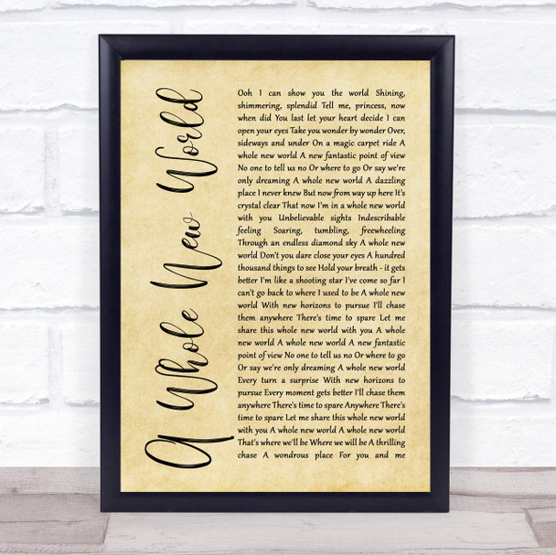 Peabo Bryson & Regina Belle A Whole New World Rustic Script Song Lyric Print